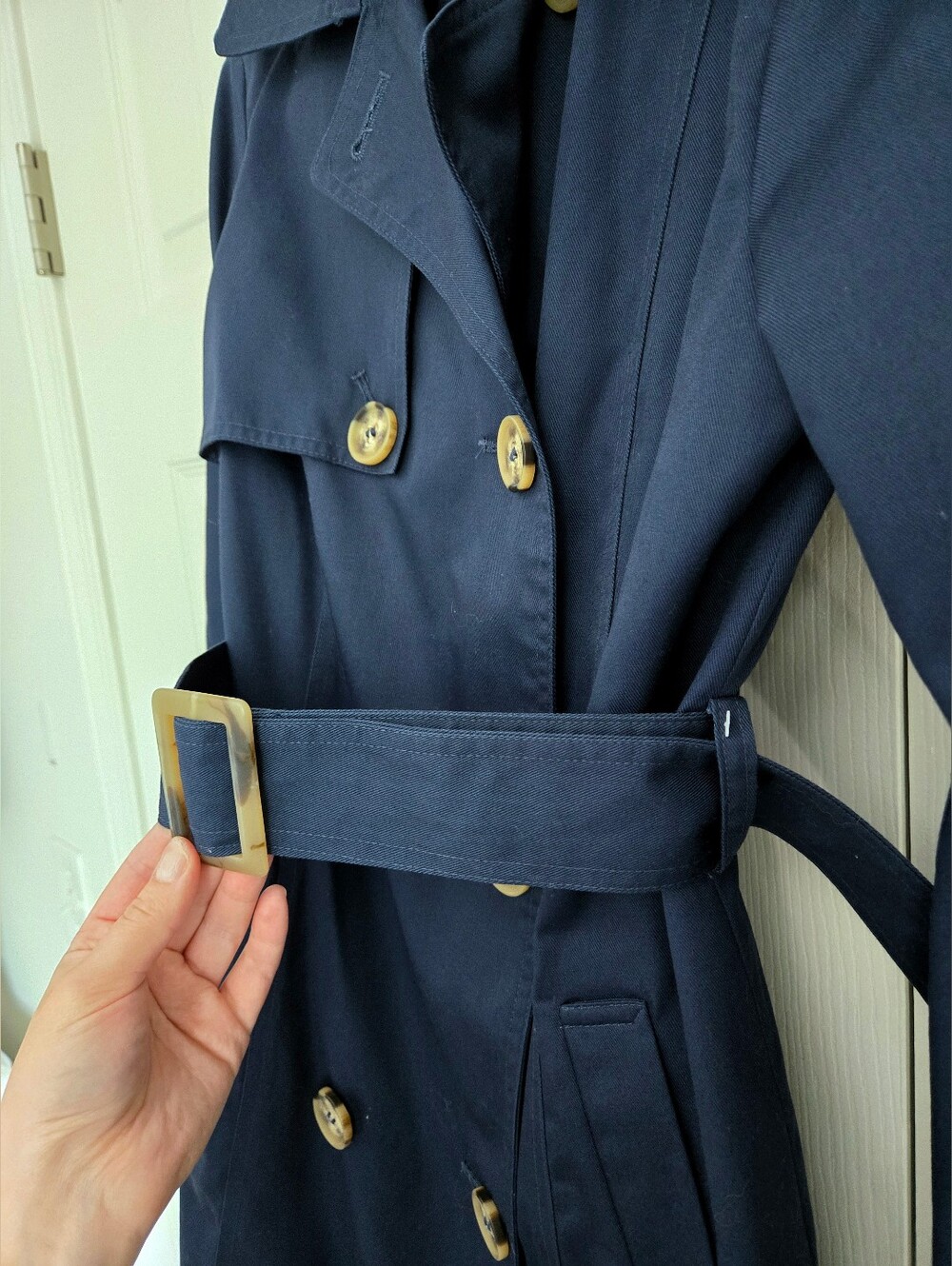 NEW Navy Belted Double Breasted Trench Coat - Picture 4 of 9